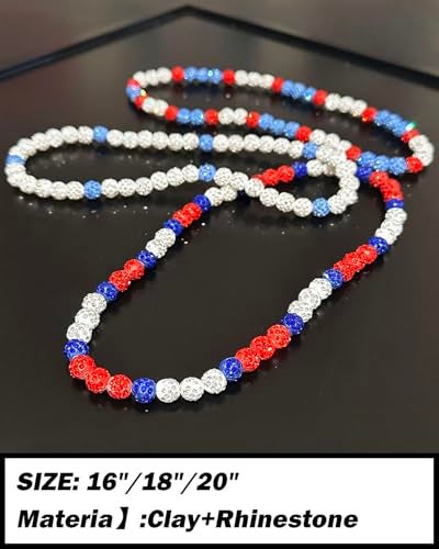 NEXIULT Baseball Bead Necklace for Men, 16/18/20" Ice Necklace Cool Gifts, Rhinestone Bling Inspired Sports Jewelry (Red Black White, 16 Inch) - Image 4