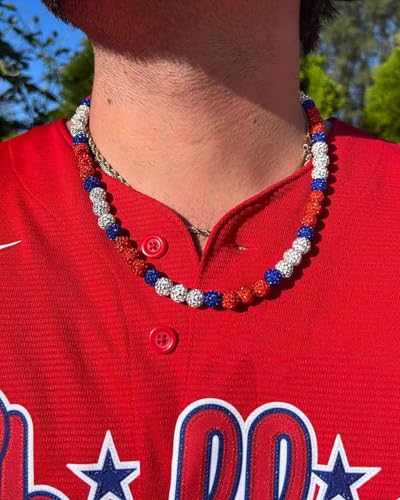 NEXIULT Baseball Bead Necklace for Men, 16/18/20" Ice Necklace Cool Gifts, Rhinestone Bling Inspired Sports Jewelry (Red Black White, 16 Inch) - Image 3