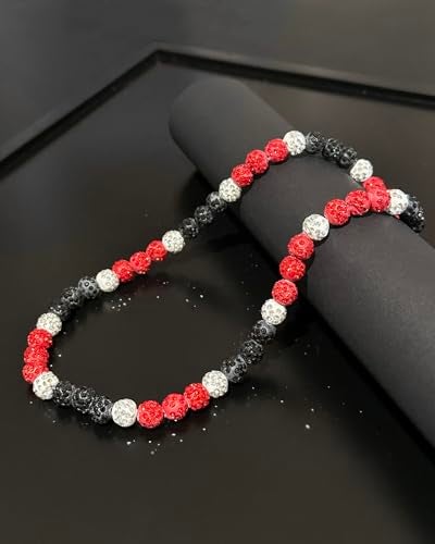 NEXIULT Baseball Bead Necklace for Men, 16/18/20" Ice Necklace Cool Gifts, Rhinestone Bling Inspired Sports Jewelry (Red Black White, 16 Inch) - Image 2