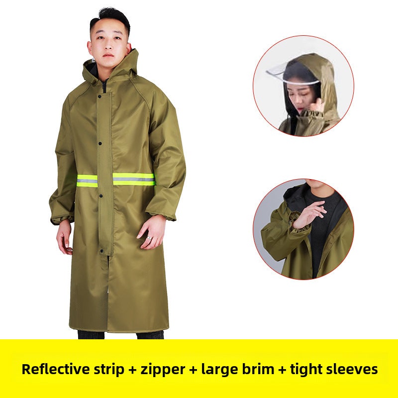 Generic Long Reflective Security Raincoat Thicker Full Body WaterproofArmy Green reflective zipper Army Green reflective zipper
