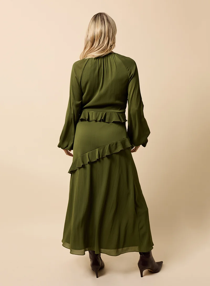 Little Mistress Ruffle Detail Puff Sleeve Maxi Dress