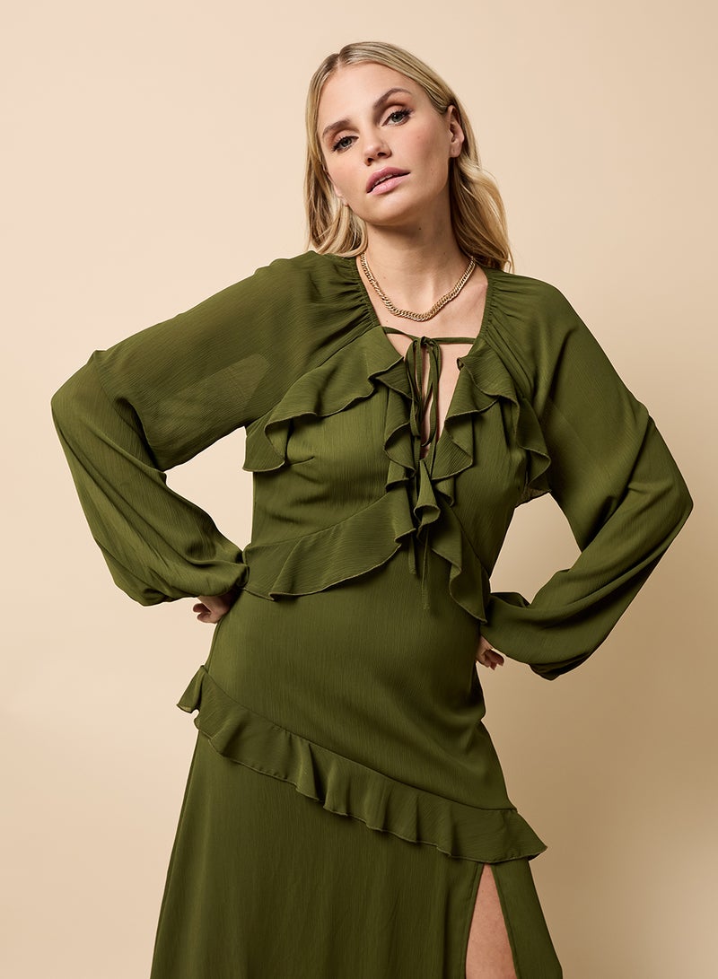 Little Mistress Ruffle Detail Puff Sleeve Maxi Dress - Image 4