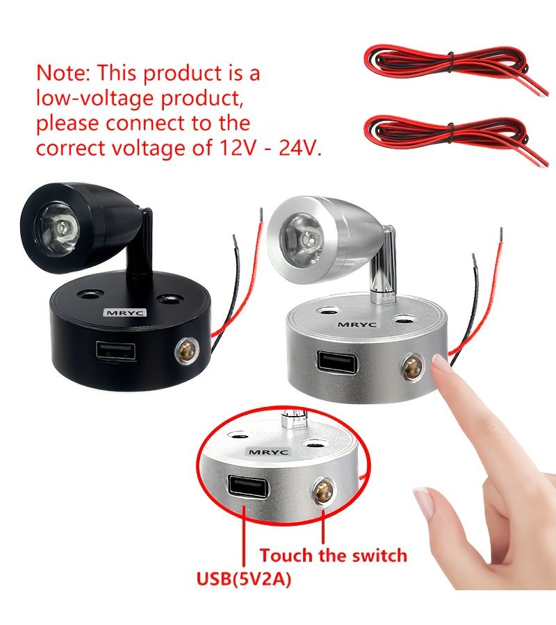 1pc RV Gooseneck LED Spotlight Touch Dimmable 3 Color Hardwired Camper Yacht Boat Reading Light - Image 1