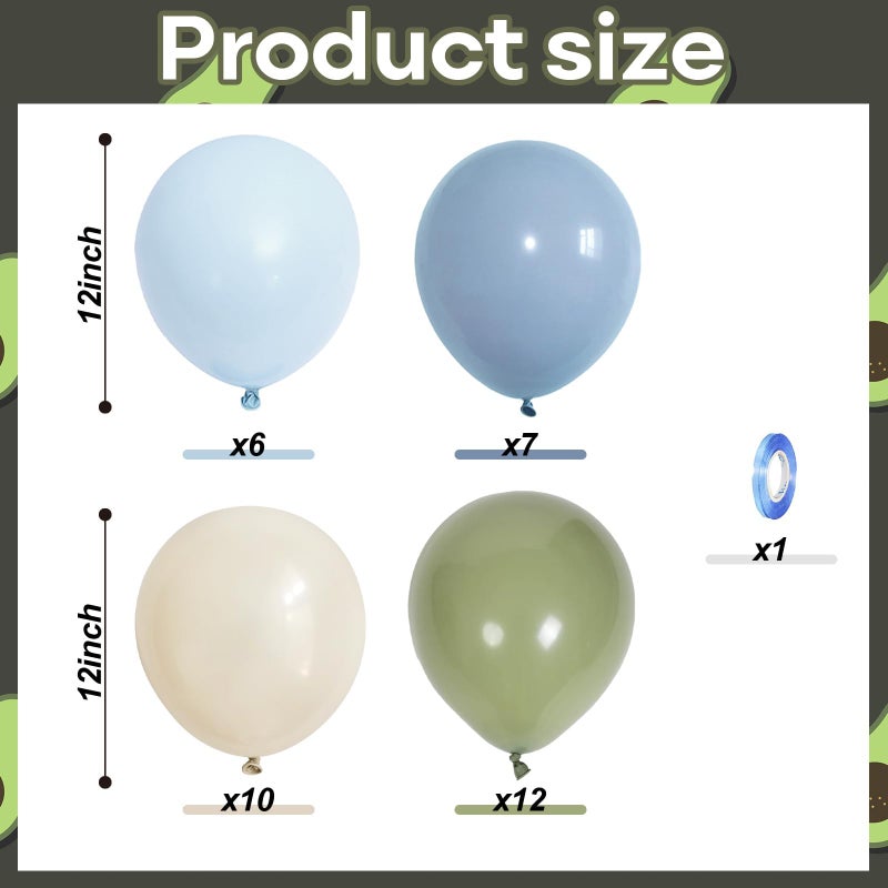 Govpy Sage Green and Blue Balloons, 35PCS Olive Green Dusty Blue Beige Cream Latex Balloon, Baby Boy Shower Balloons for Kids Rabbit Theme Baby Shower Birthday Boho Bridal Wedding Party Decorations Supplies - Image 2