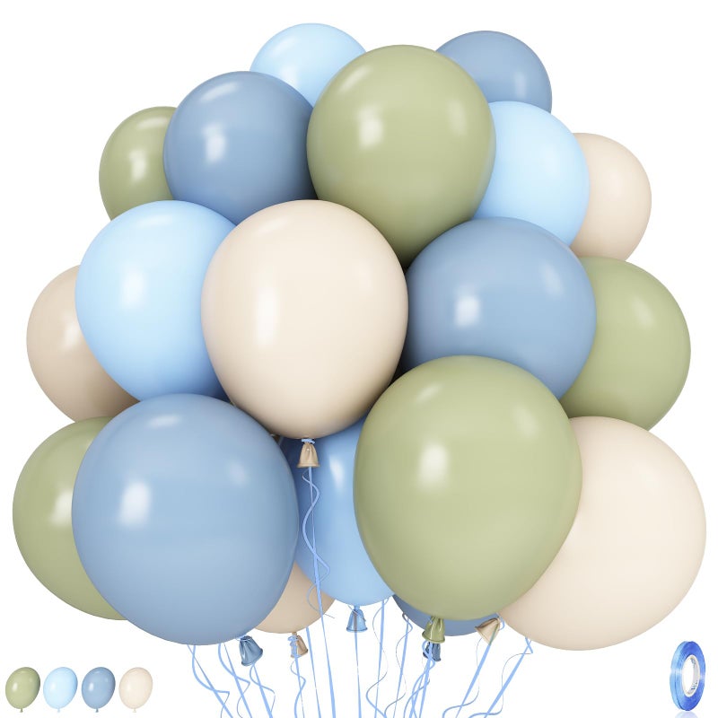 Govpy Sage Green and Blue Balloons, 35PCS Olive Green Dusty Blue Beige Cream Latex Balloon, Baby Boy Shower Balloons for Kids Rabbit Theme Baby Shower Birthday Boho Bridal Wedding Party Decorations Supplies - Image 1