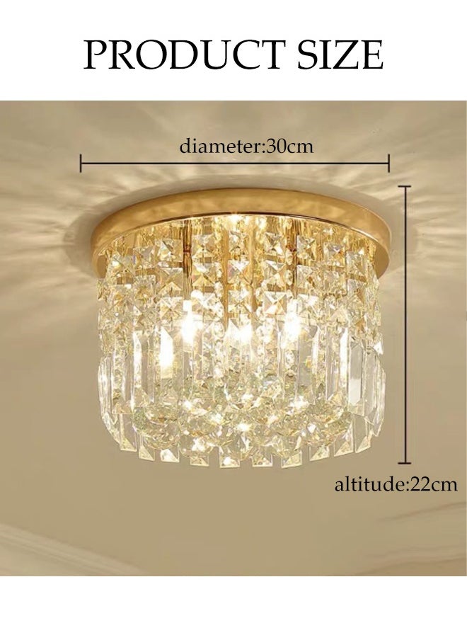 DUNISO Crystal Ceiling Lamp, Corridor Lamp, Entrance Lamp, Three-Color Variable Light, Balcony Cloakroom Aisle Lamp, Round Chandelier, Suitable For Corridor Entrance, Dining Room, Living Room, Study, Bedroom, Stairwell  - Image 2
