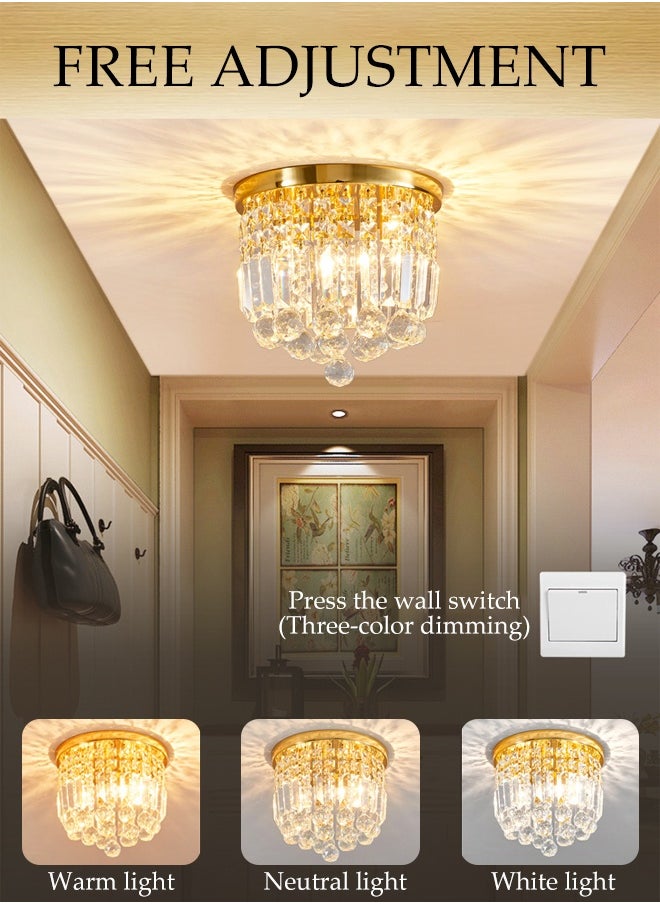 DUNISO Crystal Ceiling Lamp, Corridor Lamp, Entrance Lamp, Three-Color Variable Light, Balcony Cloakroom Aisle Lamp, Round Chandelier, Suitable For Corridor Entrance, Dining Room, Living Room, Study, Bedroom, Stairwell  - Image 4
