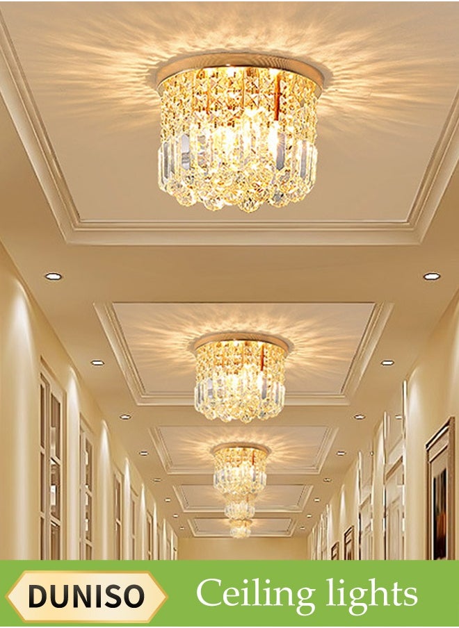 DUNISO Crystal Ceiling Lamp, Corridor Lamp, Entrance Lamp, Three-Color Variable Light, Balcony Cloakroom Aisle Lamp, Round Chandelier, Suitable For Corridor Entrance, Dining Room, Living Room, Study, Bedroom, Stairwell  - Image 1