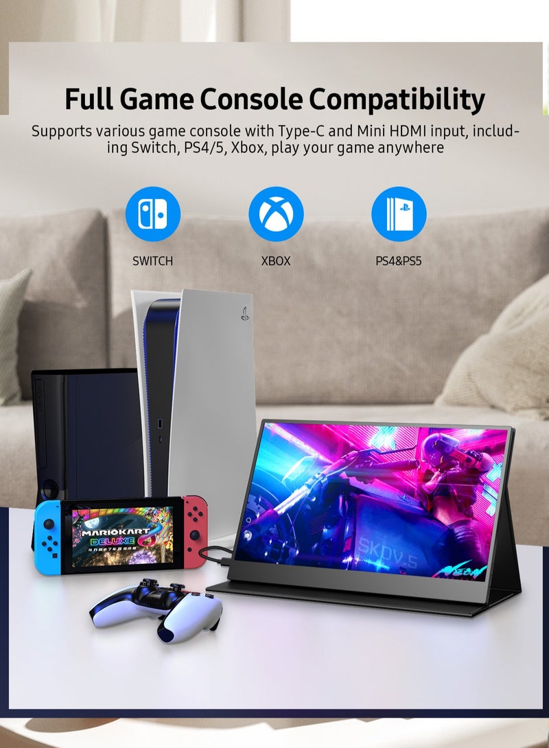 أوبيرفكت شاشة محمولة مقاس 15.6 بوصة متعددة اللمس بالسعة 1920 × 1080 FHD IPS IPS USB C ومنفذ HDMI صغير للكمبيوتر المحمول/الهاتف/وحدة التحكم في الألعاب، قابلة للتركيب VESA - Image 5