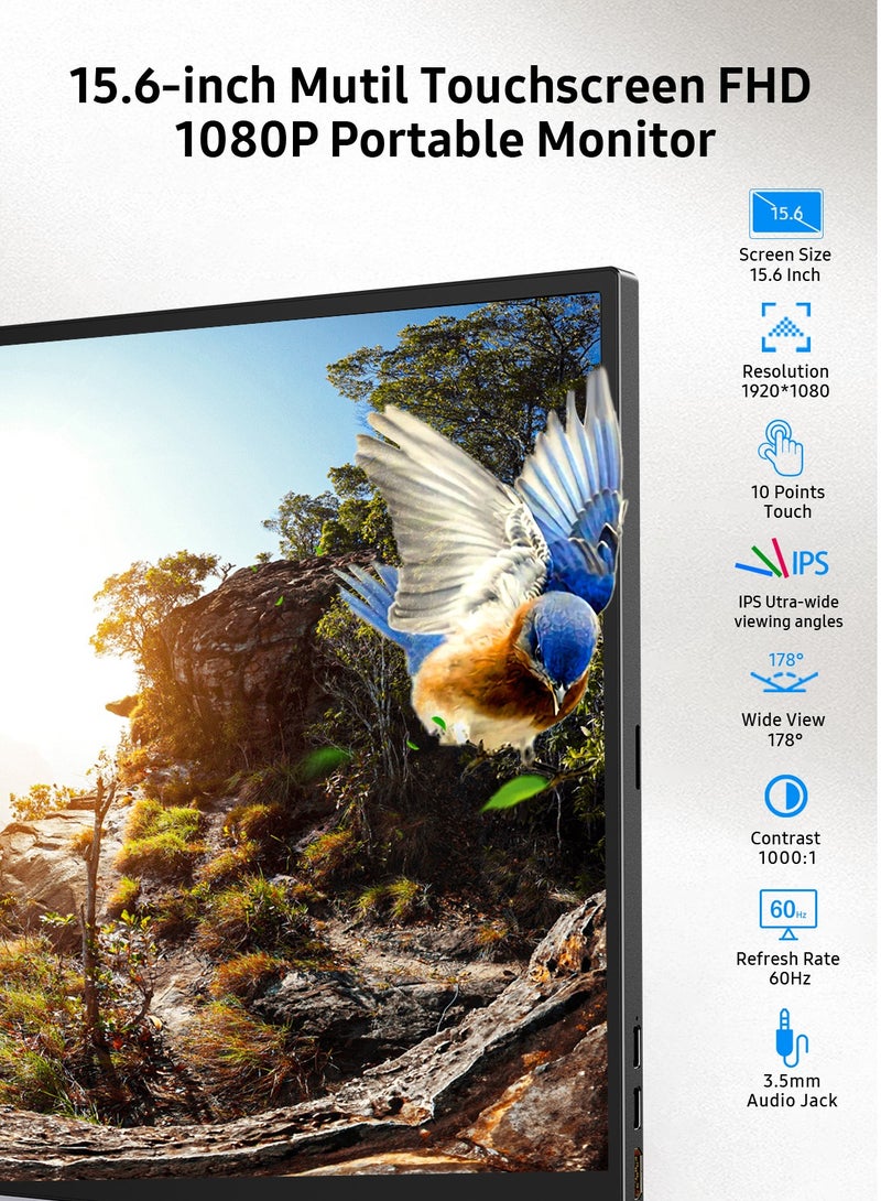 أوبيرفكت شاشة محمولة مقاس 15.6 بوصة متعددة اللمس بالسعة 1920 × 1080 FHD IPS IPS USB C ومنفذ HDMI صغير للكمبيوتر المحمول/الهاتف/وحدة التحكم في الألعاب، قابلة للتركيب VESA - Image 2