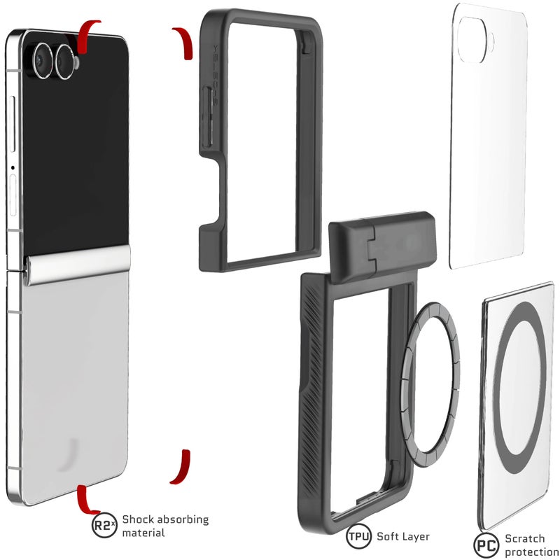 جوستك Ghostek Covert Clear Galaxy Flip 7 Case with Built-in Kickstand, MagSafe and Full Hinge Protection Designed for 2025 Samsung Galaxy Z Flip7 (6.9) (Smoke) - Image 5