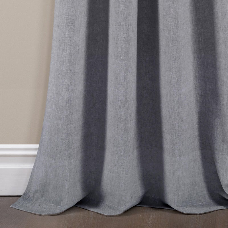 Lush Decor Gray Farmhouse Woven Cotton Window Curtain Panel Set Button Stripe Yarn Dyed 84 x 40