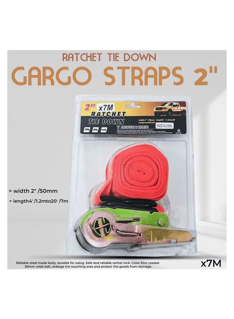 Loquat Ratchet Tie Down Strap 2 X 7 Meter Cargo Ratchet Strap Rope Cam Buckle Truck Padded Cam Lock Heavy Duty Lashing Strap - Image 1