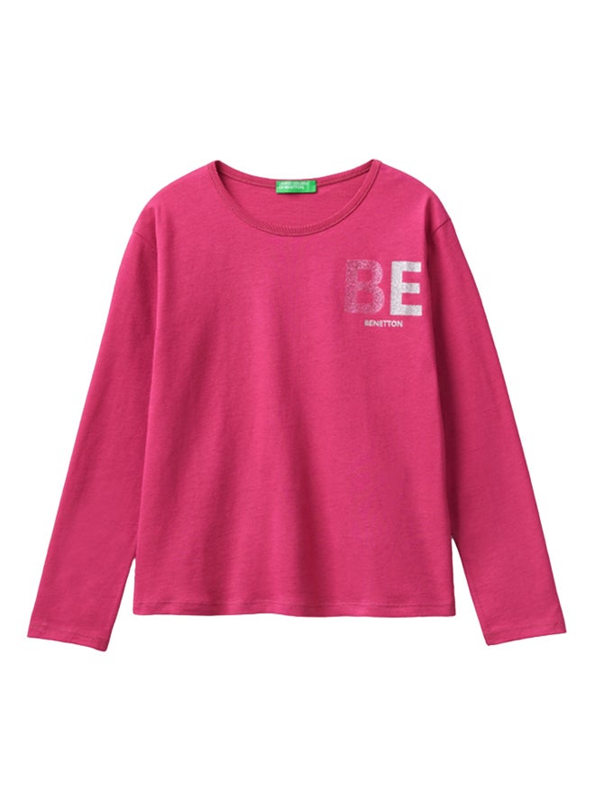 بينيتون تي شيرت بنات من القطن العضوي الدافئ مع بريق