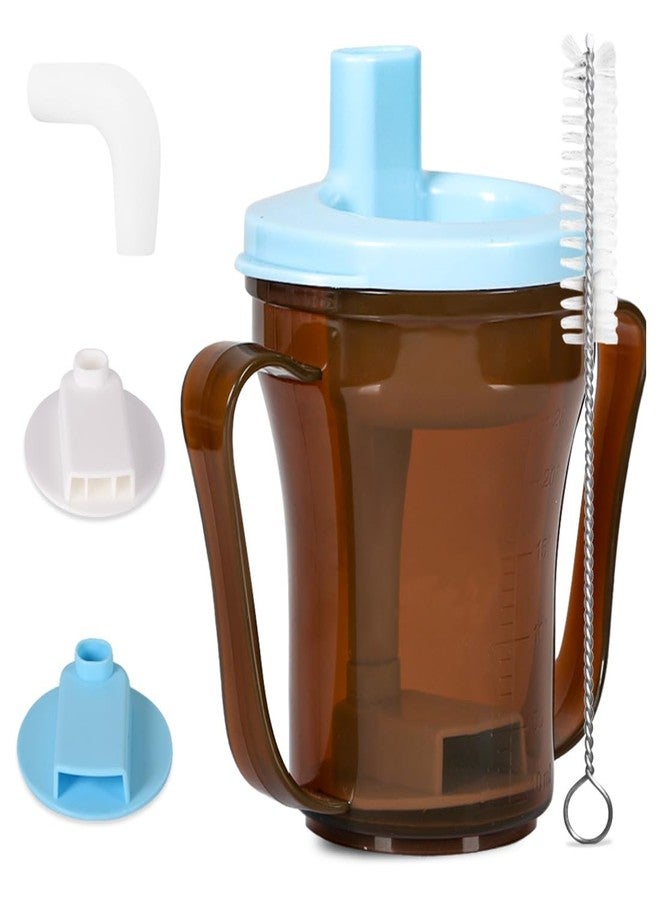Ehucon Dysphagia Regulating Drinking Cup,include 5cc and 10cc sip cup (Clear Brown Body Cup& Light Blue Lid) - Image 1