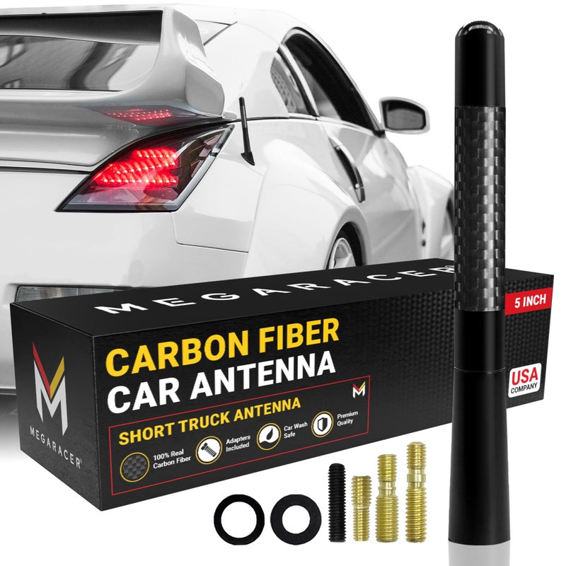 Premium 5 Black Carbon Fiber Short Antenna for Truck  Fits F150 Chevy Silverado GMC Sierra Ram 1500 Wrangler Gladiator  Car Wash Safe Easy Installation Replacement  Stubby  LowProfile Look