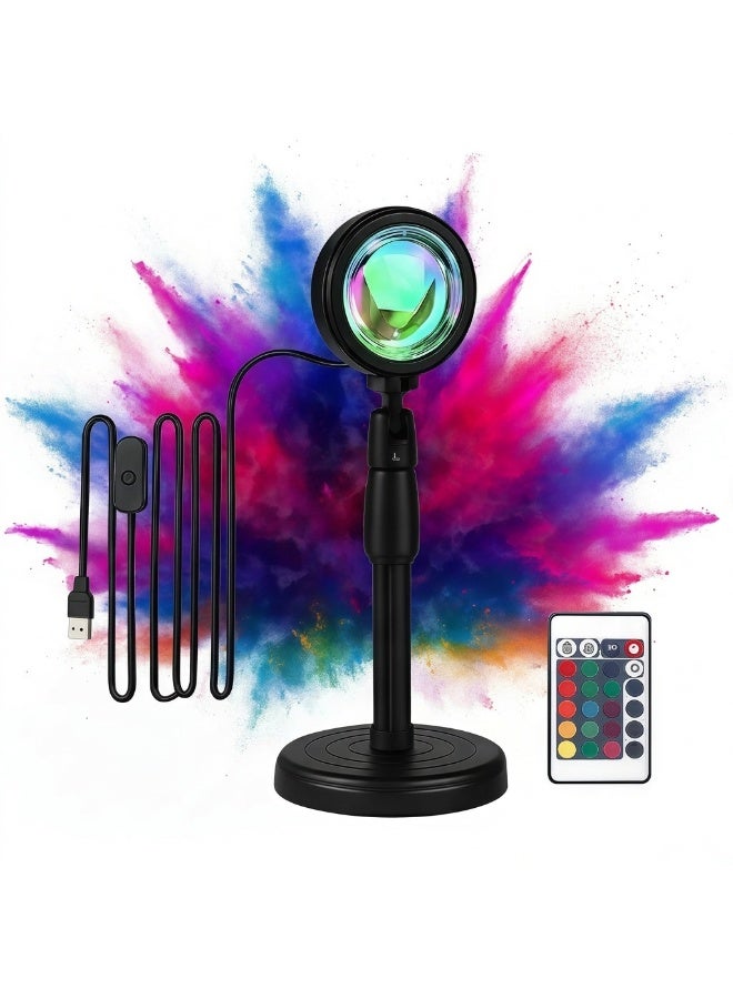مصباح عرض غروب الشمس - جهاز عرض ضوء غروب الشمس LED قابل للدوران 180 درجة مع مصدر طاقة USB، ضوء ليلي محيطي لغرفة النوم وغرفة المعيشة والحفلات وديكور المنزل - Image 1