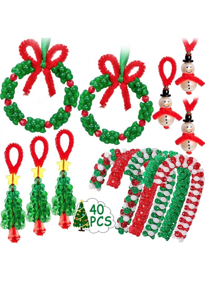 jollylife Christmas Crafts for Kids Adults Families, Beaded Ornament Kit to Make Wreath/Candy Cane/Xmas Tree/Snowman, Holiday Decorations Party Supplies, 40 Pieces  - Image 1