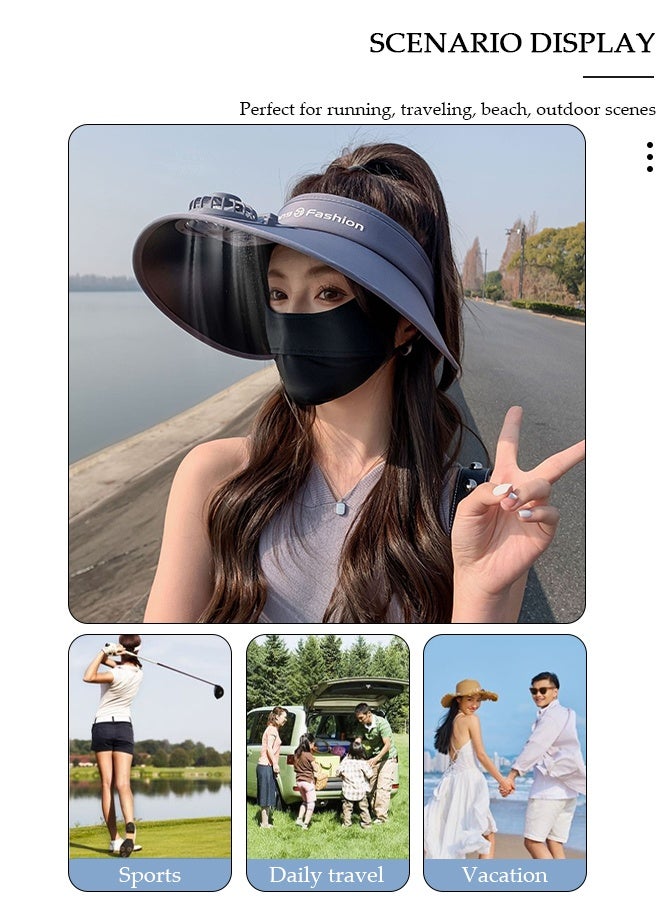 DUNISO Women's USB Fan Cap Beach Hat with Recharger UV Protection UPF50+ Visor Hat Summer Sport Outdoor Fan Empty Top Sun Hat Cap Cool Fan for Beach Vacation - Image 3