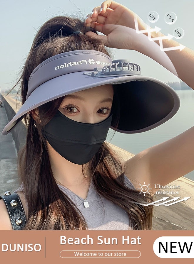 DUNISO Women's USB Fan Cap Beach Hat with Recharger UV Protection UPF50+ Visor Hat Summer Sport Outdoor Fan Empty Top Sun Hat Cap Cool Fan for Beach Vacation - Image 1