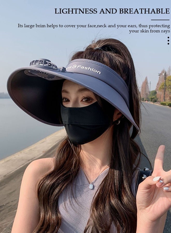 DUNISO Women's USB Fan Cap Beach Hat with Recharger UV Protection UPF50+ Visor Hat Summer Sport Outdoor Fan Empty Top Sun Hat Cap Cool Fan for Beach Vacation - Image 5