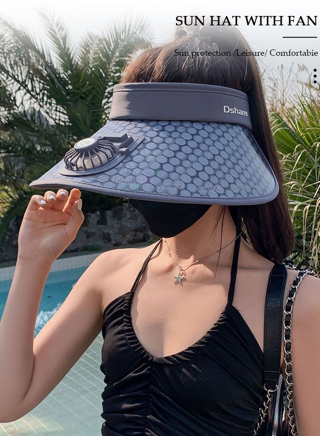 DUNISO Women's USB Fan Cap Beach Hat with Recharger UV Protection UPF50+ Visor Hat Summer Sport Outdoor Fan Empty Top Sun Hat Cap Cool Fan for Beach Vacation - Image 4
