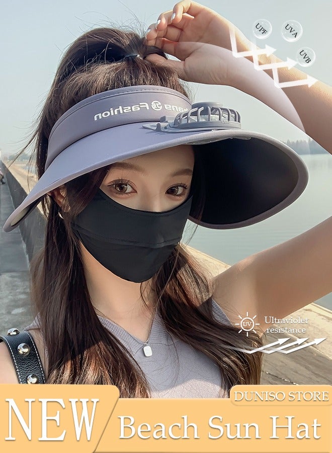 DUNISO Women's USB Fan Cap Beach Hat with Recharger UV Protection UPF50+ Visor Hat Summer Sport Outdoor Fan Empty Top Sun Hat Cap Cool Fan for Beach Vacation - Image 1