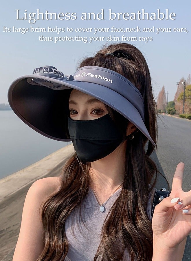 DUNISO Women's USB Fan Cap Beach Hat with Recharger UV Protection UPF50+ Visor Hat Summer Sport Outdoor Fan Empty Top Sun Hat Cap Cool Fan for Beach Vacation - Image 5