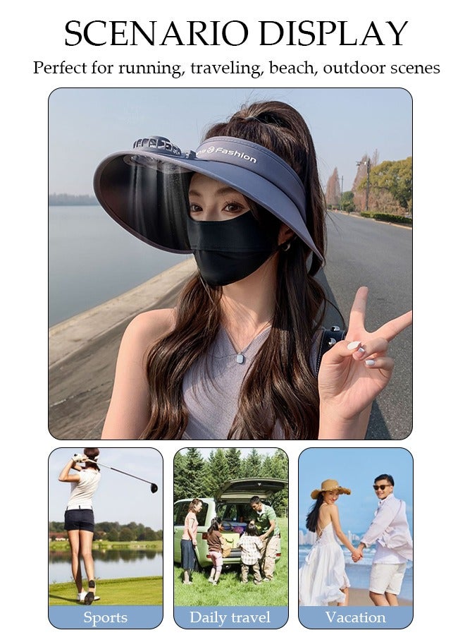 DUNISO Women's USB Fan Cap Beach Hat with Recharger UV Protection UPF50+ Visor Hat Summer Sport Outdoor Fan Empty Top Sun Hat Cap Cool Fan for Beach Vacation - Image 2