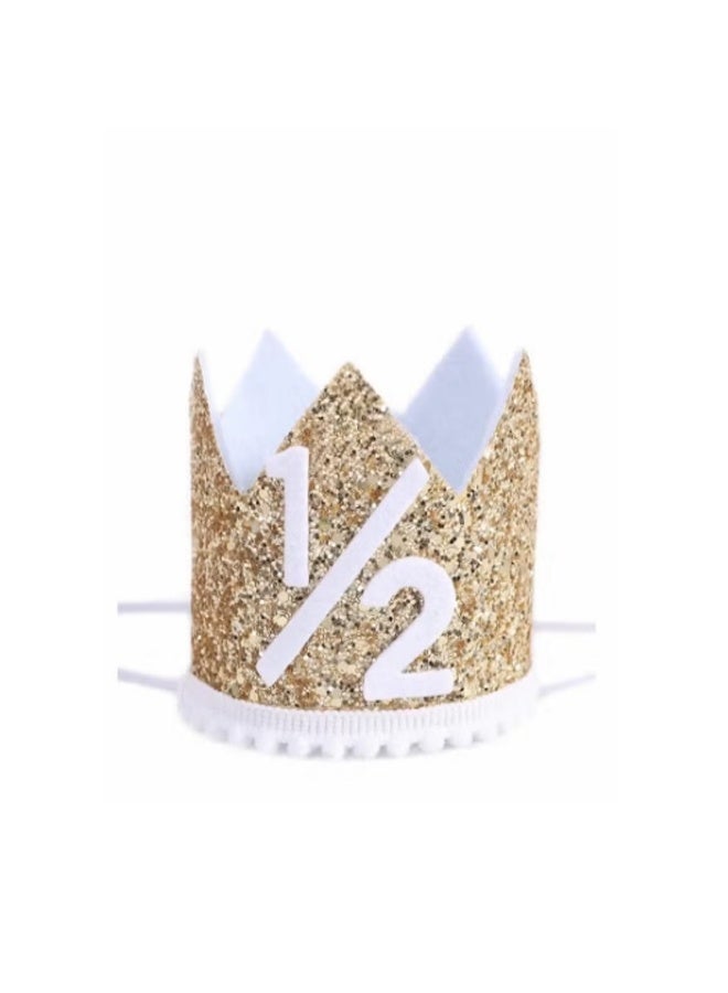 Half Birthday Party Crown - 1/2 Golden birthday Party hat, Happy Birthday Crown for Children, Party photo props, Party decoration - Image 1