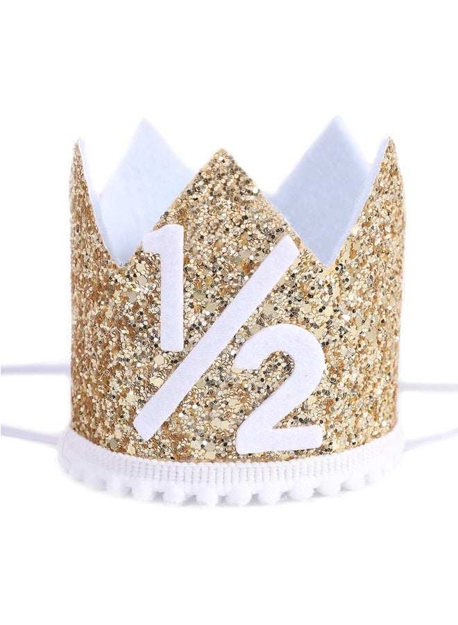 Half Birthday Party Crown - 1/2 Golden birthday Party hat, Happy Birthday Crown for Children, Party photo props, Party decoration - Image 2