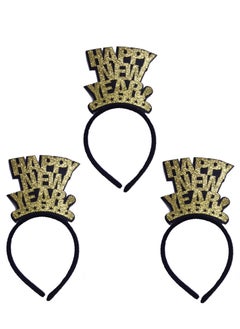 ThePartyPopper Pack of 3 New Year Glitter Gold Headband Christmas Headwear New Year Party Photo Props  - Image 1