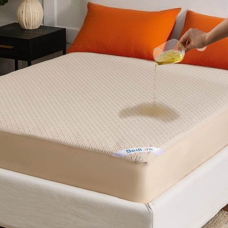 BEDLORE King Size Mattress Protector, Waterproof Noiseless Mattress Cover with Stretchable Pockets for 6-15 inches Mattress, Soft Breathable Mattress Pad for College Dorm (Beige) - Image 1
