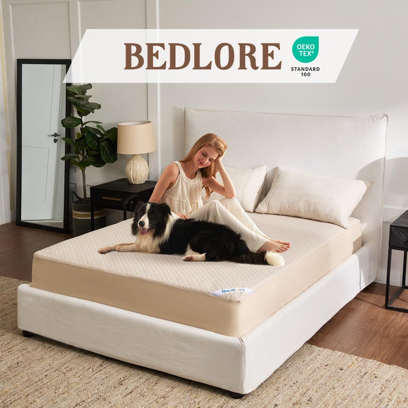 BEDLORE King Size Mattress Protector, Waterproof Noiseless Mattress Cover with Stretchable Pockets for 6-15 inches Mattress, Soft Breathable Mattress Pad for College Dorm (Beige) - Image 2
