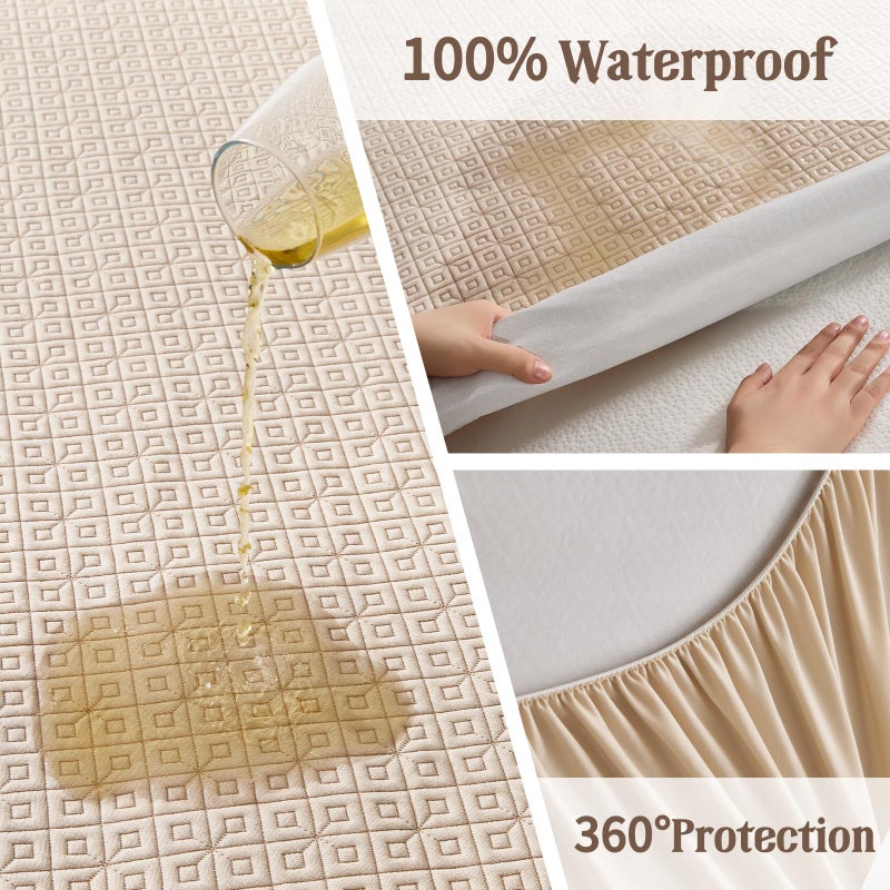 BEDLORE King Size Mattress Protector, Waterproof Noiseless Mattress Cover with Stretchable Pockets for 6-15 inches Mattress, Soft Breathable Mattress Pad for College Dorm (Beige) - Image 4