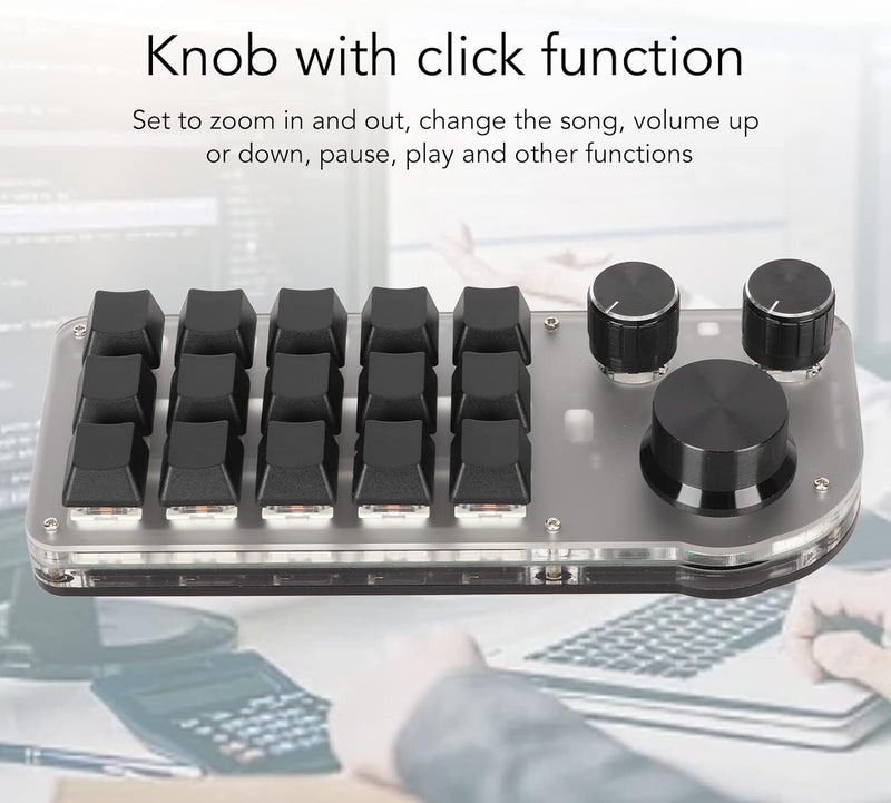 klarako Programmable Keyboard 3 Knobs 15 Keys Portable Connected RGB DIY Mechanical Gaming Keypad Multifunctional for Office Laboratory Gaming - Image 4