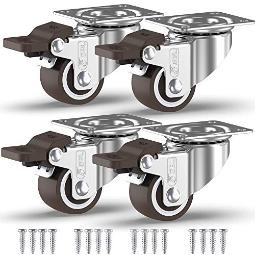 GBL 1" inch Small Caster Wheels with 4 Brakes + Screws - 90Lbs - Low Profile Castor Wheels with Brakes - Set of 4 No Floor Marks Silent Casters - Mini Wheels for Cart - Image 1