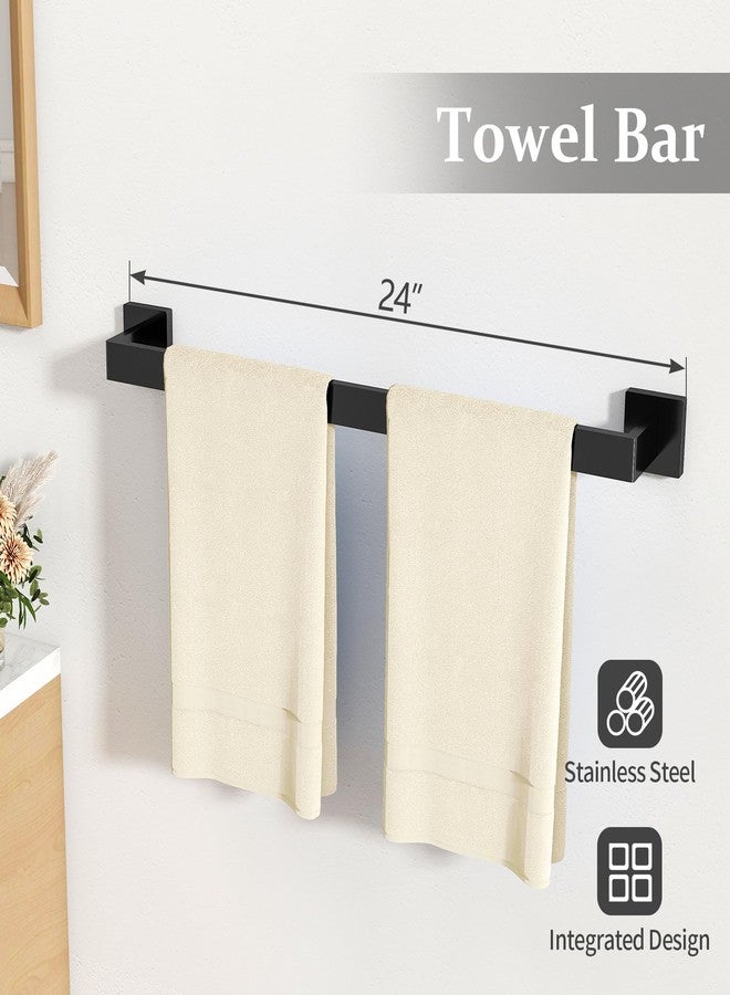 STWWO 10-Piece Matte Black Bathroom Hardware Accessories Set, 24 inch Towel Bar, Stainless Steel Towel Racks for Bathroom, Bath Towel Bar Set Wall Mounted - Image 2