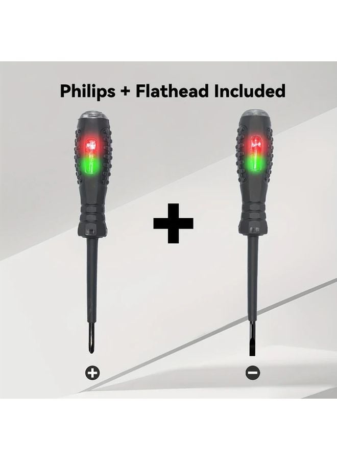 2pcs Voltage Tester Screwdriver Pen Phillips Flat Head Electrical Tool - Image 1