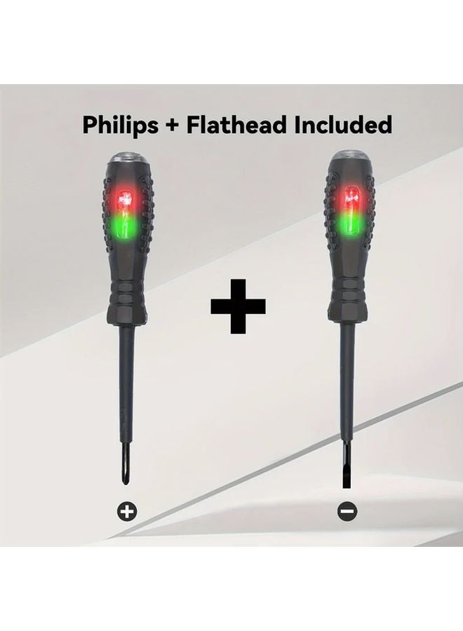 2pcs Voltage Tester Screwdriver Pen Phillips Flat Head Electrical Tool - Image 2
