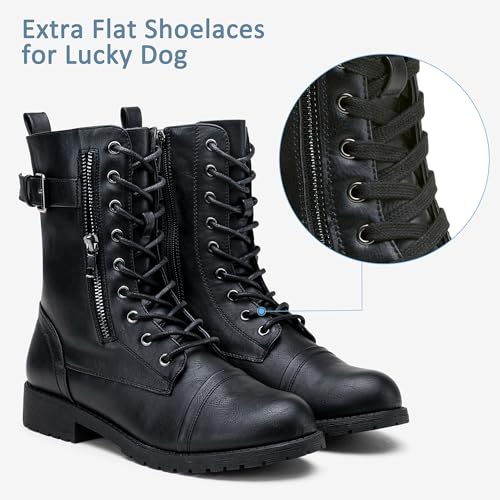 Vepose Women's Black Combat Boots Low Heel, Mid Calf Military Boots, 928 Size 8 US - with Card Knife Wallet Pocket (CJY928 Black 08) - Image 4