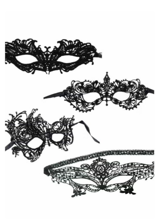 4 Pieces Women Lace Eye Mask, Masquerade Masks Mysterious Face Venetian Eyemask for Carnival Party Costume Ball, Black - Image 5