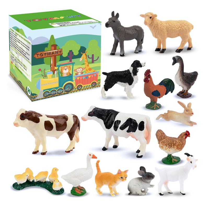Toymany 14PCS 0625 Tiny Farm Animal Figures Toy Detailed Texture Farm Figurines Cake Topper Easter Eggs Birthday Gift School Project for Kids Children Toddlers - Image 2