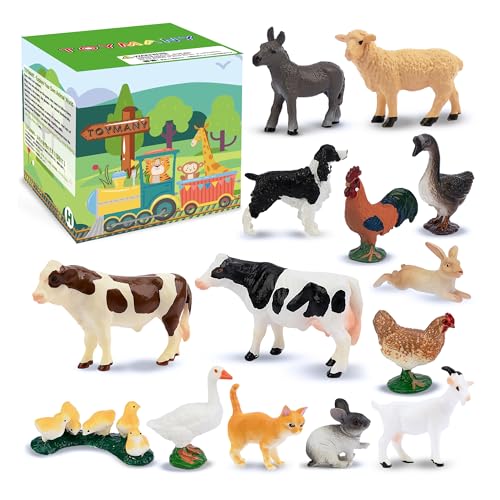 Toymany 14PCS 0625 Tiny Farm Animal Figures Toy Detailed Texture Farm Figurines Cake Topper Easter Eggs Birthday Gift School Project for Kids Children Toddlers - Image 1
