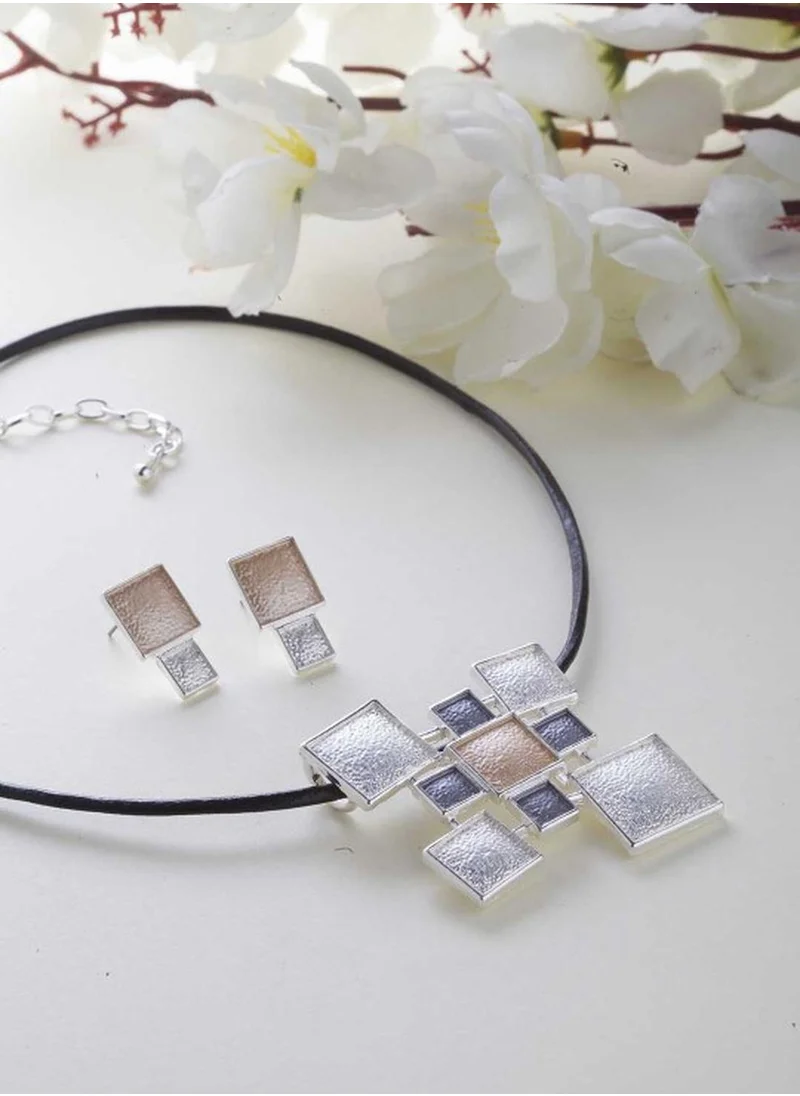 برياسي Beige  Black Geometric Jewellery Set