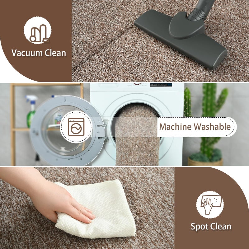 AROGAN Washable 5Ã—7 Living Room Rug, Modern Area Rugs with Soft Memory Foam for Bedroom, Minimalist Non-Slip Indoor Floor Carpet for Dining Room Office Kids Playroom Decor, Matte Brown - Image 3