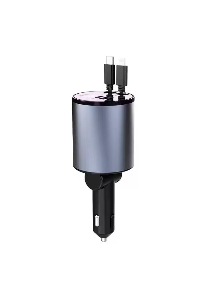 4-in-1 USB Car Charger Adapter, Fast Charging Type-C, 800mm Cable, LED Display, Compact Aluminium Design for Vehicles - Image 1