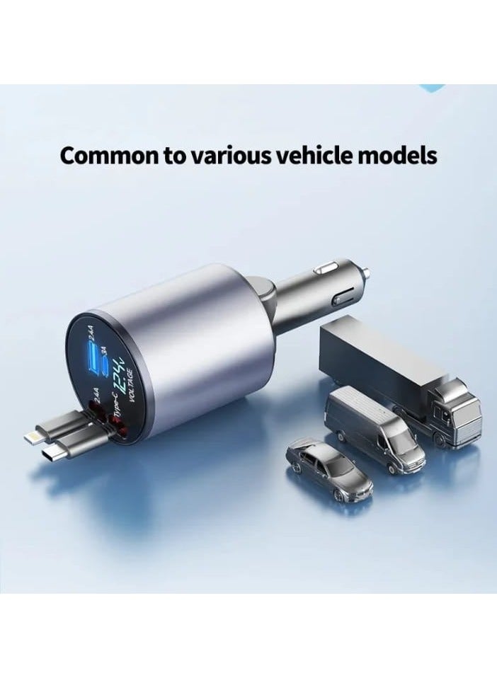 4-in-1 USB Car Charger Adapter, Fast Charging Type-C, 800mm Cable, LED Display, Compact Aluminium Design for Vehicles - Image 2