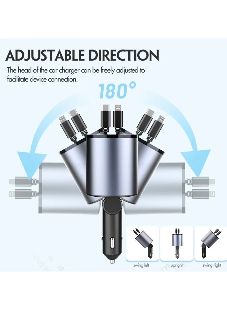 4-in-1 USB Car Charger Adapter, Fast Charging Type-C, 800mm Cable, LED Display, Compact Aluminium Design for Vehicles - Image 4