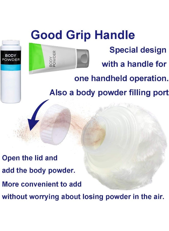 AURASIN Storage Body Powder Container, Large 3.5" Fluffy Body After-Bath Powder Case, Baby Care Face/Body Villus Powder Puff Box, Makeup Cosmetic Talcum Powder Container with Hand Holder (White) - Image 3
